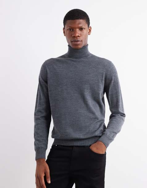 Mango knitted roll neck jumper in charcoal