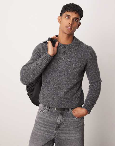 Mango – Grafitowy dzianinowy sweter z kołnierzykiem polo - view 1