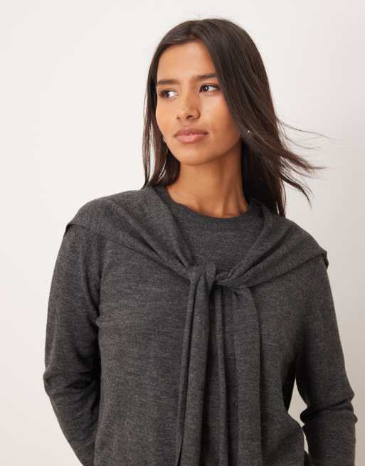 Mango – Grafitowy sweter z mieszanki wełny ze zdejmowaną narzutką, 2 z 4