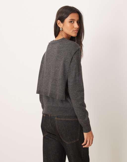 Mango – Grafitowy sweter z mieszanki wełny ze zdejmowaną narzutką, 4 z 4