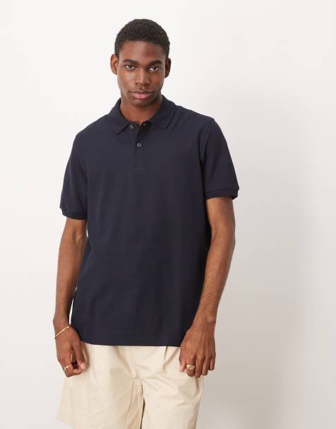 Mango cotton short sleeve polo shirt in navy