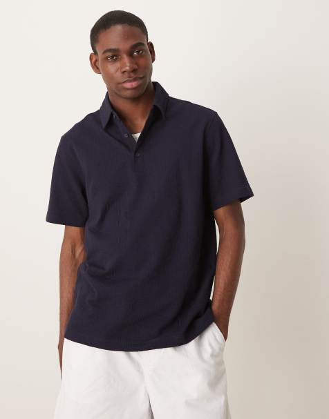 Mango textured polo shirt in navy