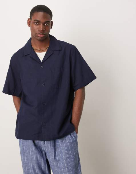 Mango linen mix relaxed fit shirt in navy