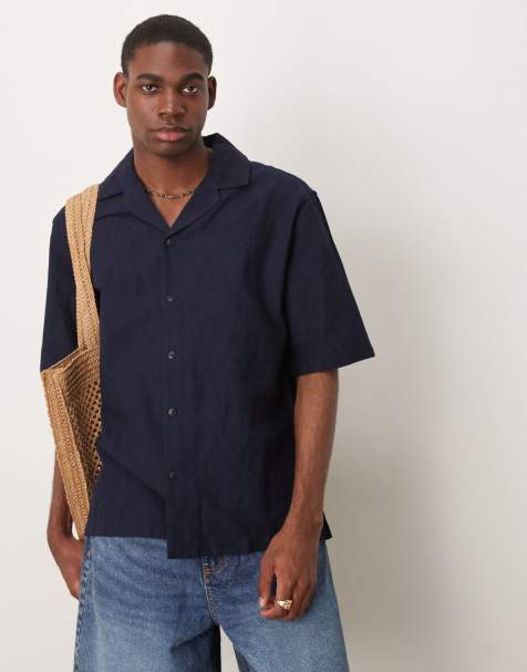 Mango revere collar regular fit shirt in navy