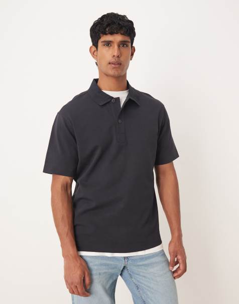Mango cotton mix polo top in navy