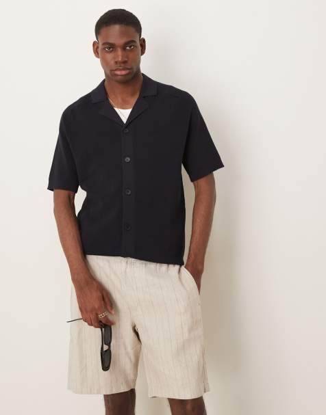Mango ribbed light knit relaxed fit shirt in navy