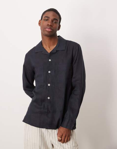 Mango linen overshirt in navy