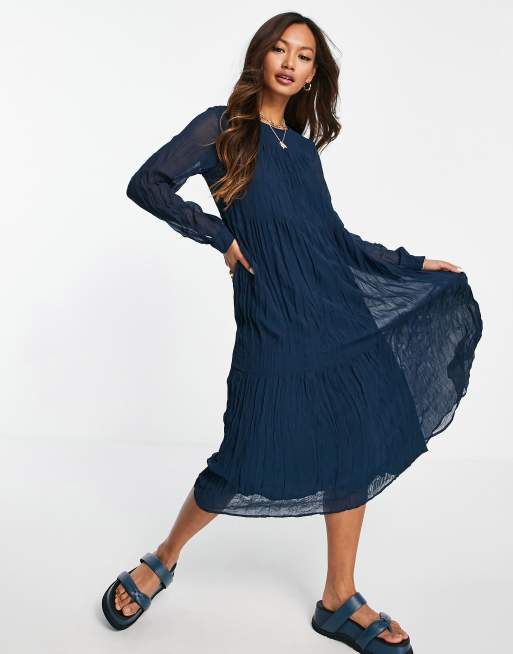 Mango – Granatowa warstwowa sukienka maxi