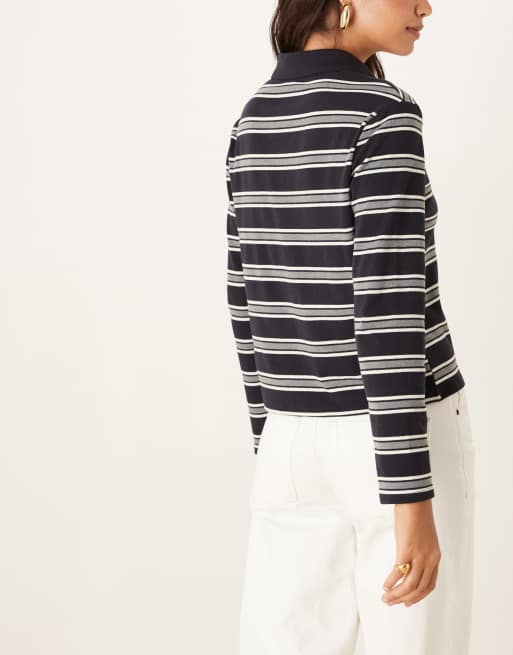 Mango – Granatowo-szara koszulka polo w paski, 3 z 4