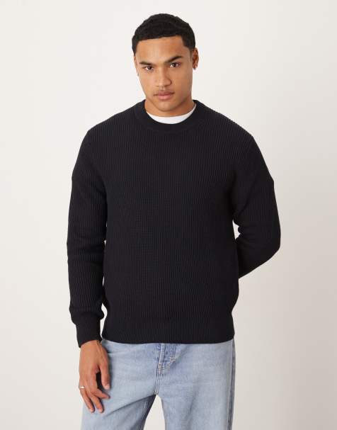 Mango cotton round neck jumper in navy