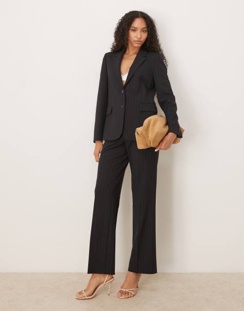 Mango – Granatowy klasyczny zestaw w prążki: marynarka i spodnie - view 1