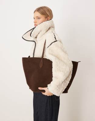 Mango - Grand cabas en daim - Marron-Brown