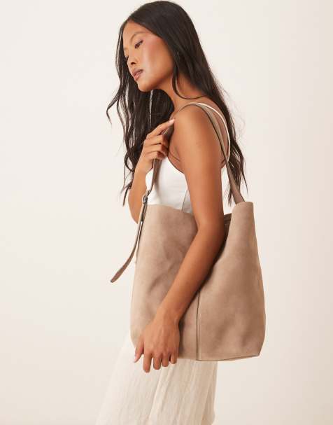 Mango - Grand sac en daim avec anse à boucle - Caramel - view 1