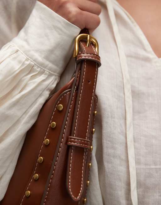 Mango Grand sac porté épaule à clous Marron et doré ASOS