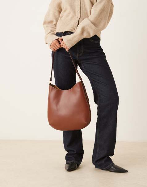 Mango - Grand sac porté épaule imitation cuir - Marron - view 1
