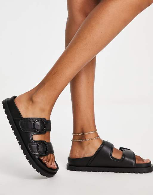 Mango – Grandad-Sandalen in Schwarz mit zwei Schnallen