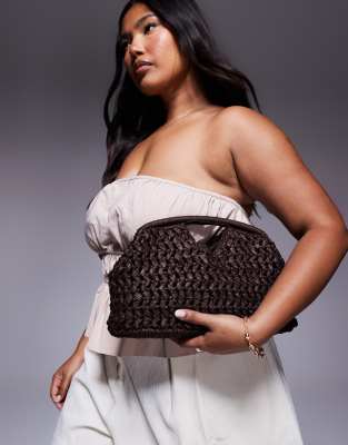Mango - Grande pochette en raphia - Marron - view 1