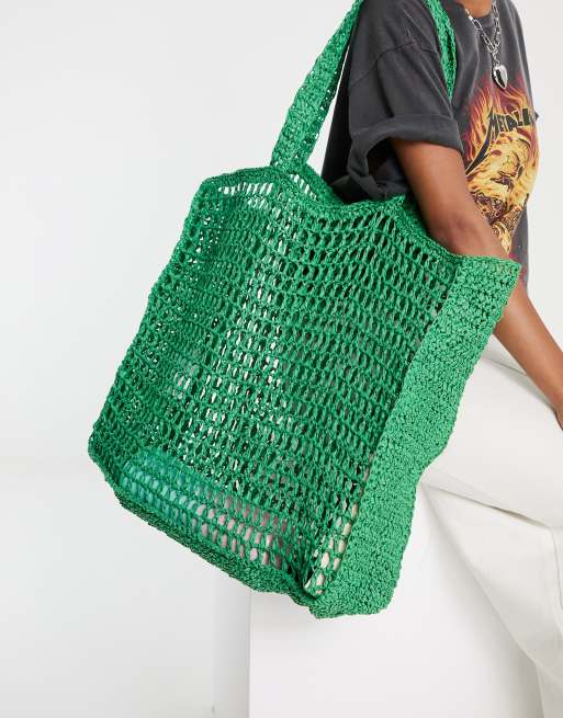 Mango green straw shopper bag