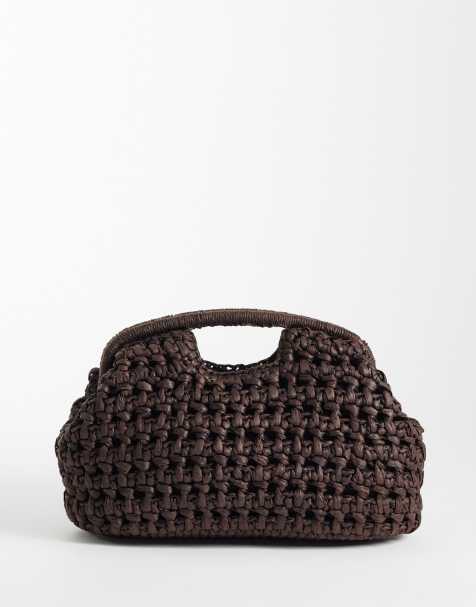 Mango - Grote geweven clutch in bruin - view 1