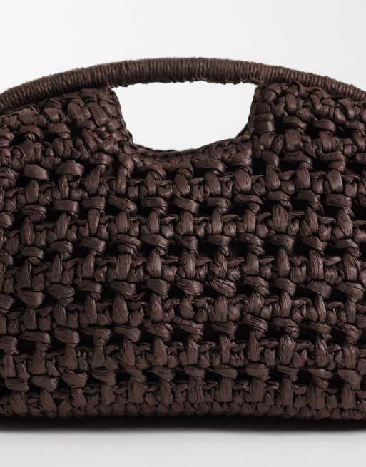 Mango - Grote geweven clutch in bruin, 3 van 4