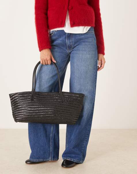 Mango - Grote leren shopper tas in zwart - view 1