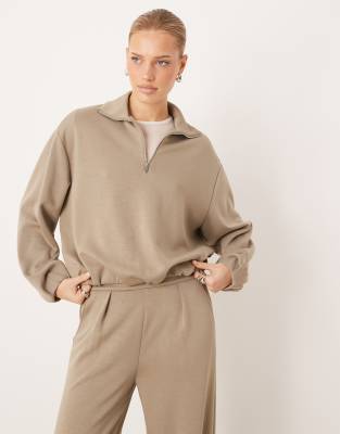 Mango - Guesi - Polo-Sweatshirt in Beige mit kurzem Reißverschluss, Kombiteil-Neutral