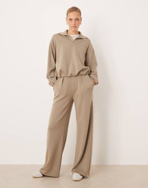 Mango Guesi quarter zip polo sweatshirt & sweatpants set in beige - view 1