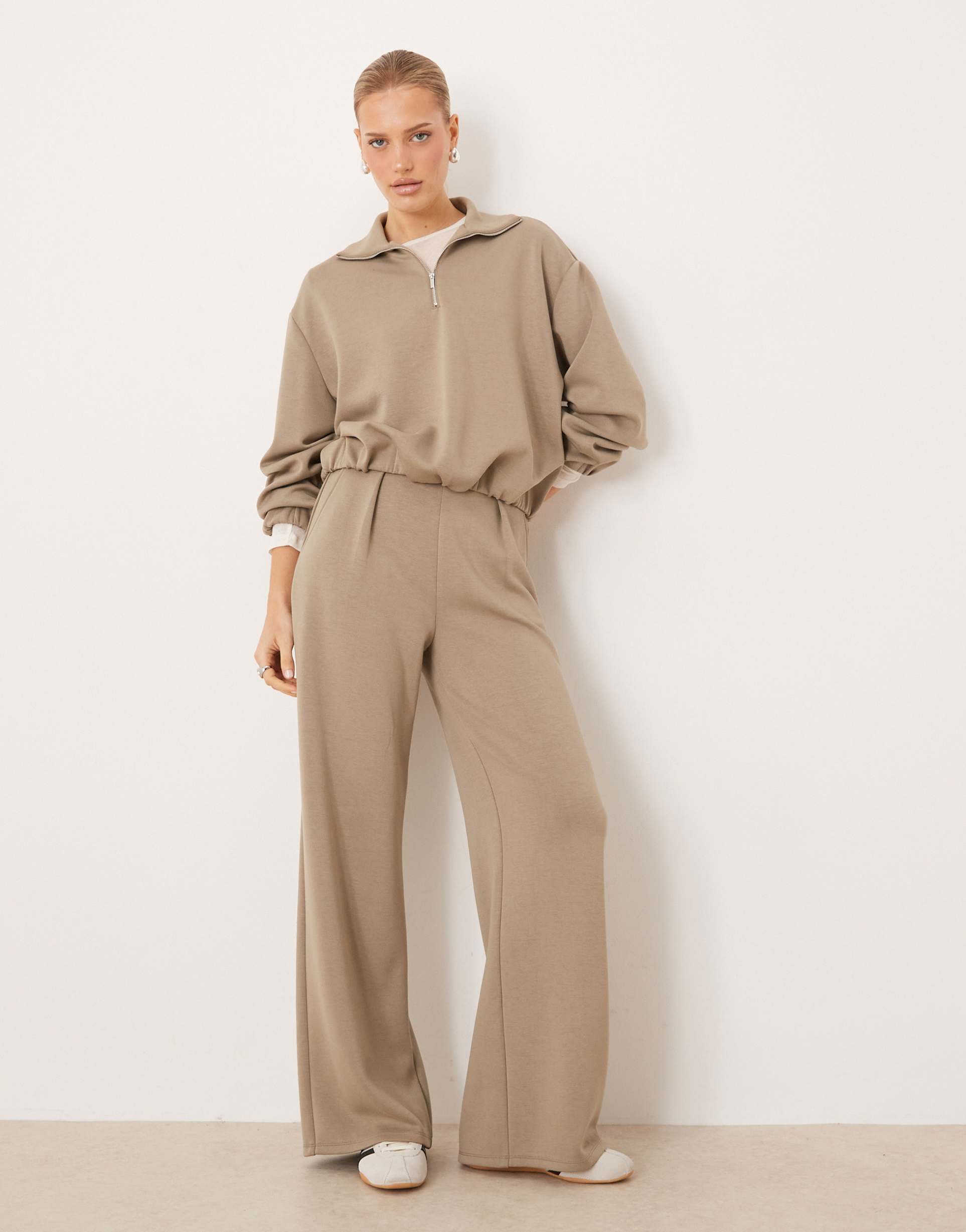 mango guesi straight sweatpants in beige - part of a set