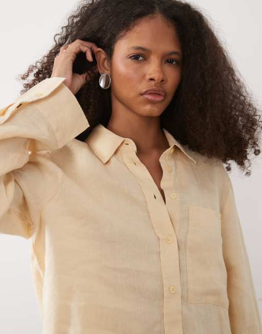 Mango – Gul, klassisk skjorta i 100% linne, 3 av 4