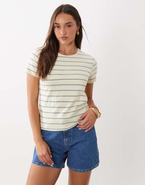 Mango - Gul og marineblå T-shirt med striber i 100% bomuld - view 1