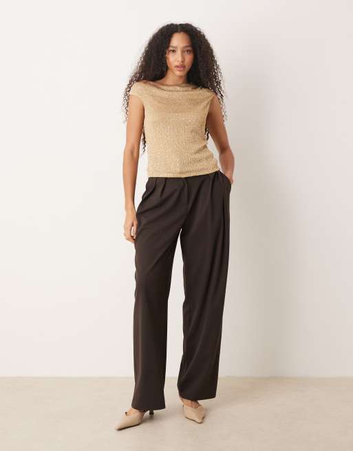 Mango – Guldfärgad, asymmetrisk, ärmlös topp, 2 av 4