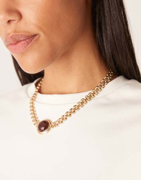 Mango - Guldfarvet halskæde med imiteret juvelsten - view 1