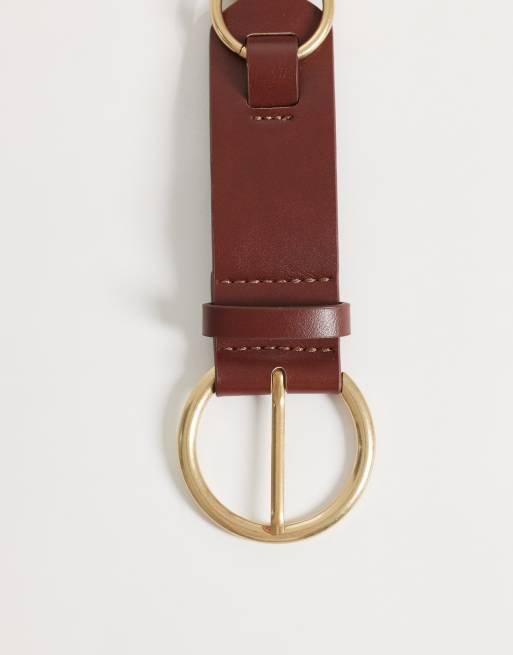 Mango – Gürtel in Braun mit goldfarbenem Ringdesign, 3 von 3