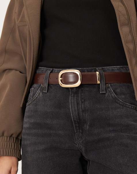 Mango – Gürtel in Braun mit ovaler Metallschnalle - view 1