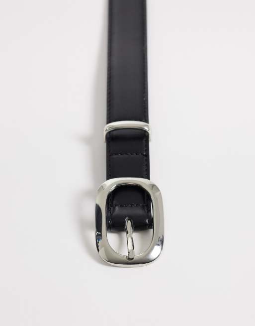 Mango – Gürtel in Schwarz mit ovaler Metallschnalle, 2 von 3