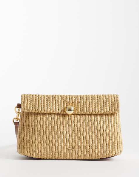 Mango - Gyldenbrun blød clutch-taske med raffia-look - view 1