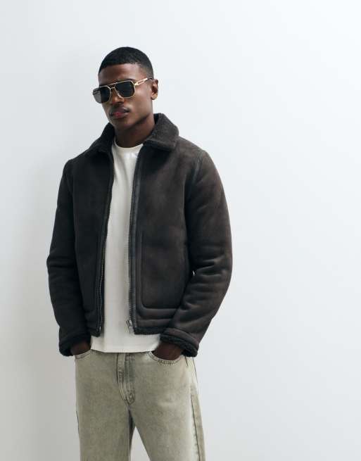 Mango - Gyldenbrun jakke med lommer i imiteret shearling, 2 af 5