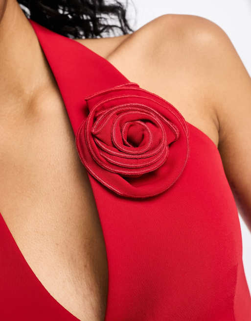 Mango - Habitvest med halterneck og 3D-blomsterdetalje i rød, 3 af 4