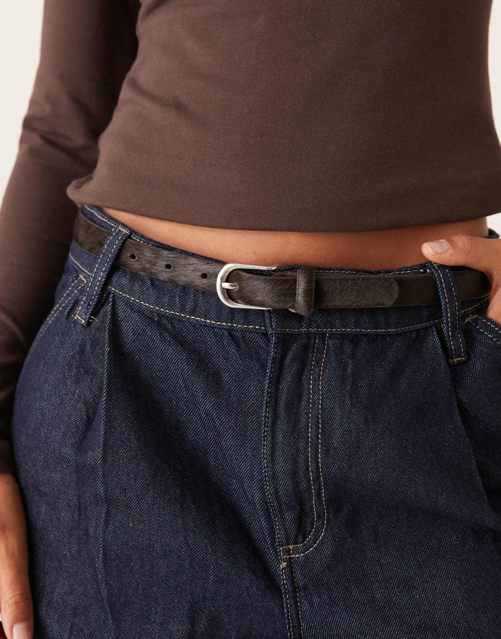 mango hair on real leather belt in deep brown