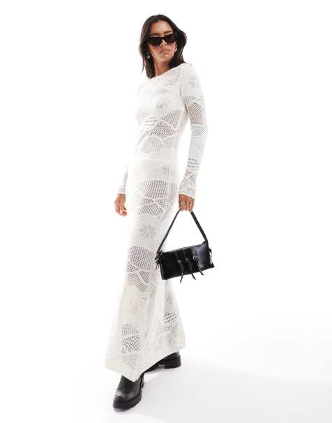 Mango – Häkel-Maxikleid in Weiß mit Mustermix - view 1