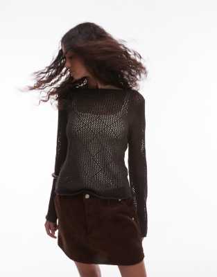 Mango - Häkel-Pullover in Schokobraun