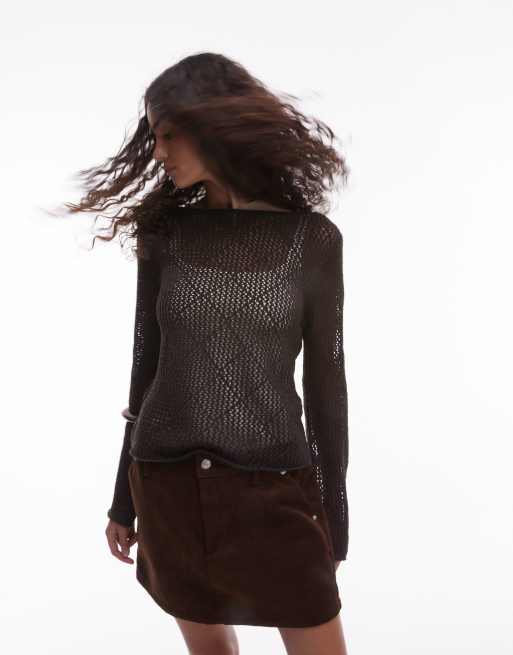 Mango – Häkel-Pullover in Schokobraun