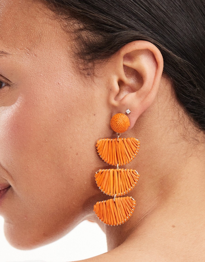 Mango half crescent raffia earrings in orange