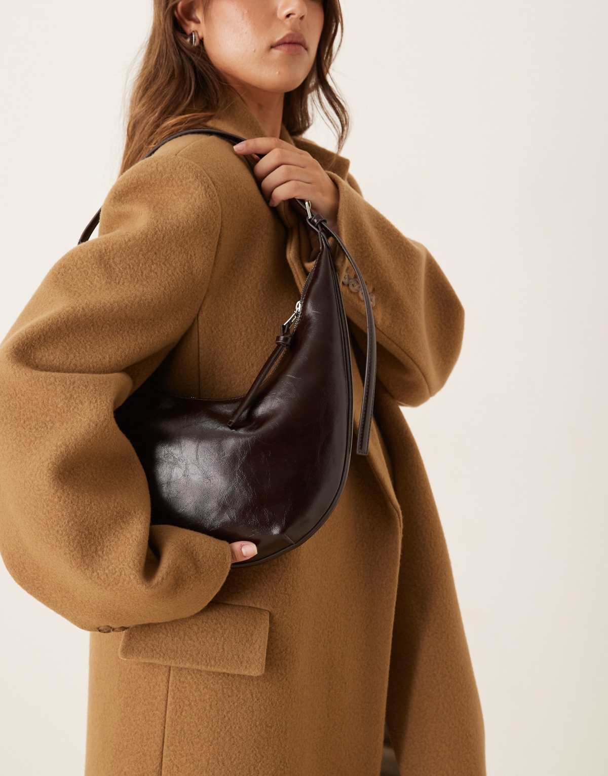 Mango half moon shoulder bag in deep brown