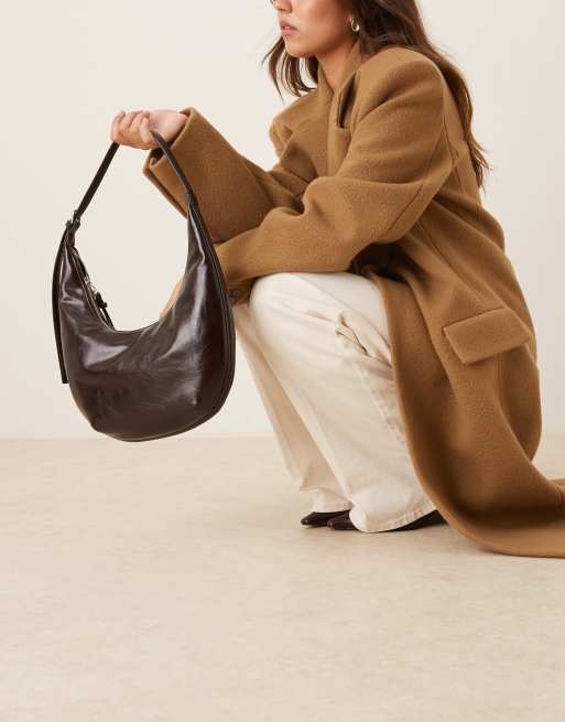 Mango half moon shoulder bag in deep brown