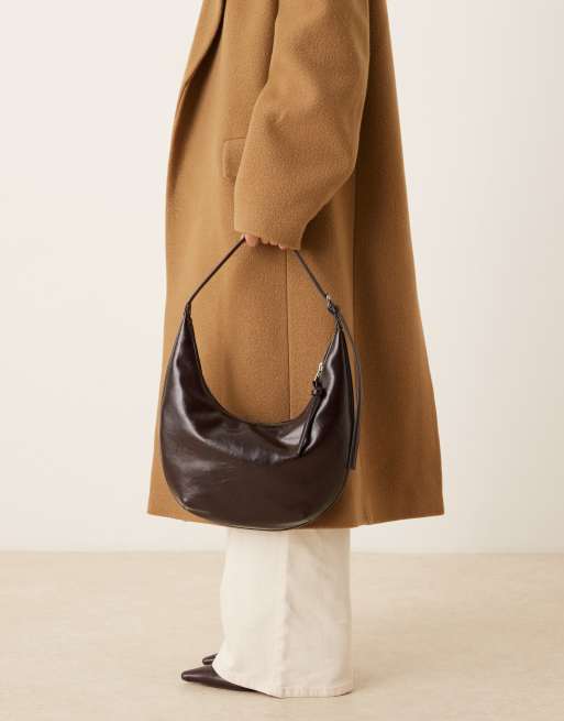 Mango half moon shoulder bag in deep brown