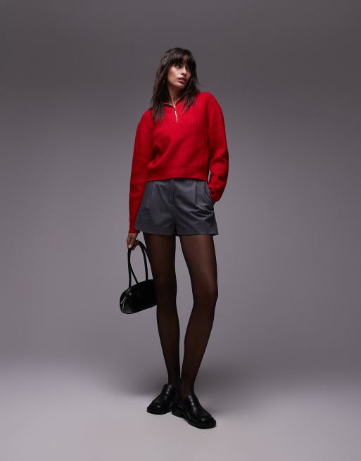 Mango half zip knitted sweater in red, 3 of 4