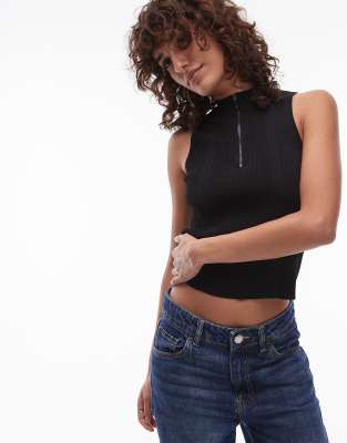 Mango Half Zip Sleeveless Sweater In Black In Black