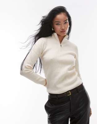 half zip slim sweater in white