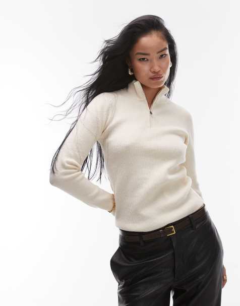 Mango half zip slim sweater in white - view 1